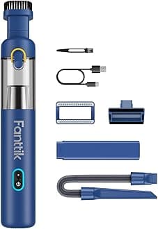 Slim V8 Mate Cordless Car Vacuum Suction Power 12000Pa, Portable Mini Vacuum with Flexible Hose and Pet Brush, Type-C Charge, Portable for Car, Office Desk, Keyboards, Blue
