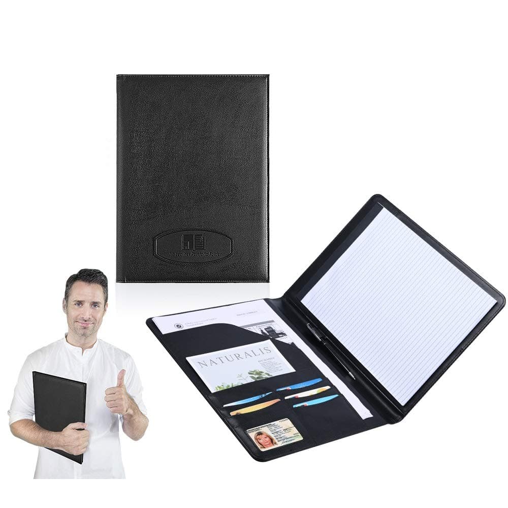 Leather Portfolio Folder Padfolio for Business School Office Conference Presentation Interview, Leather Resume Padfolio Folder Organizer for Men Women with Notepad and Pen