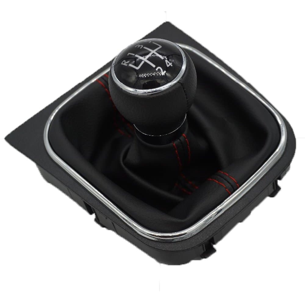 Car Manual Gear Shift Knob Gaitor 5 Speed with Red Stiching Plastic Frame Complete