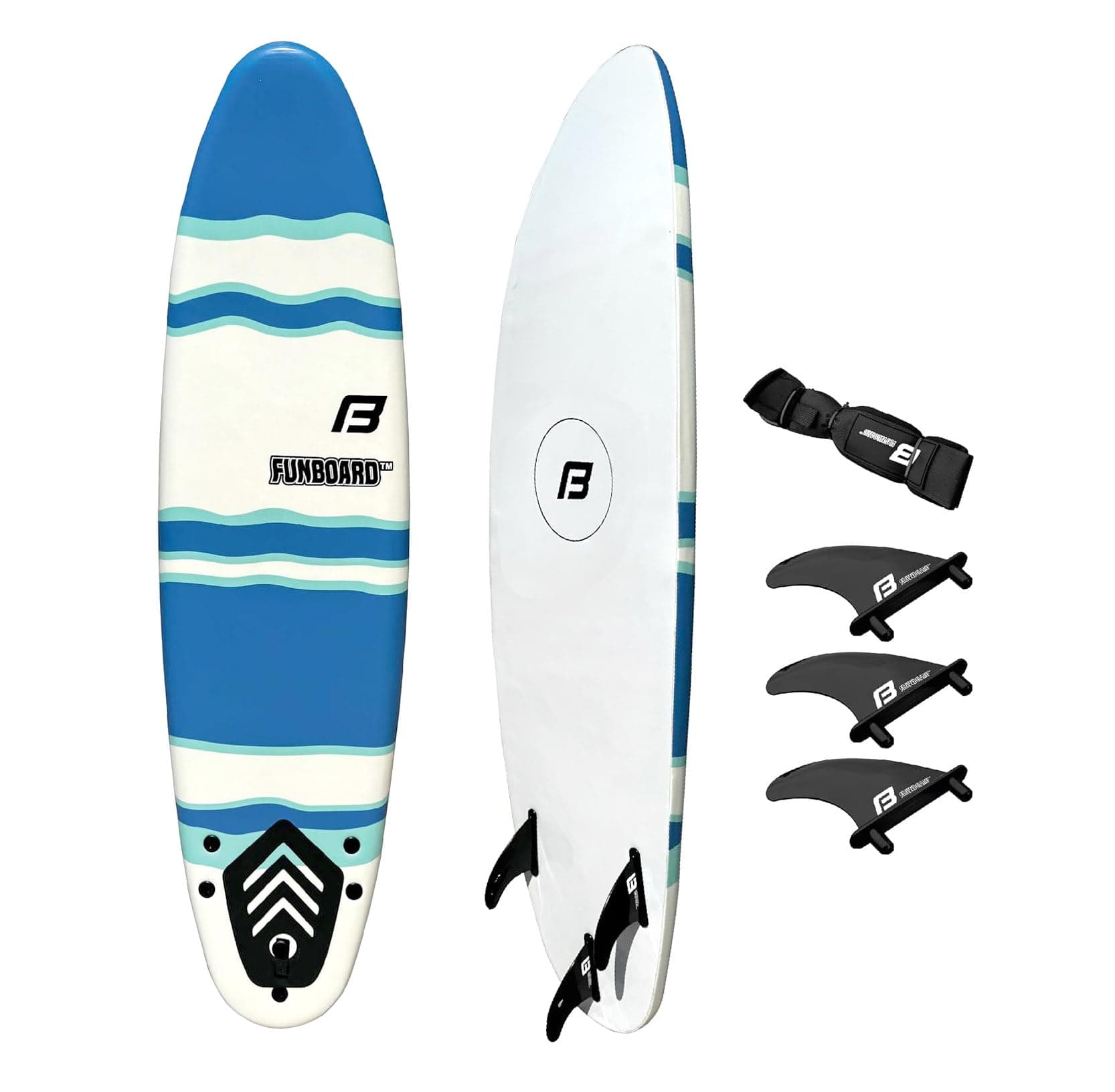 6’ FUNBOARD Surfboard Softboard Foam - Include (3) Fins 6’ Foot Leash and (2) Wood Stringers - Kids and Adults Beginner Intermediate