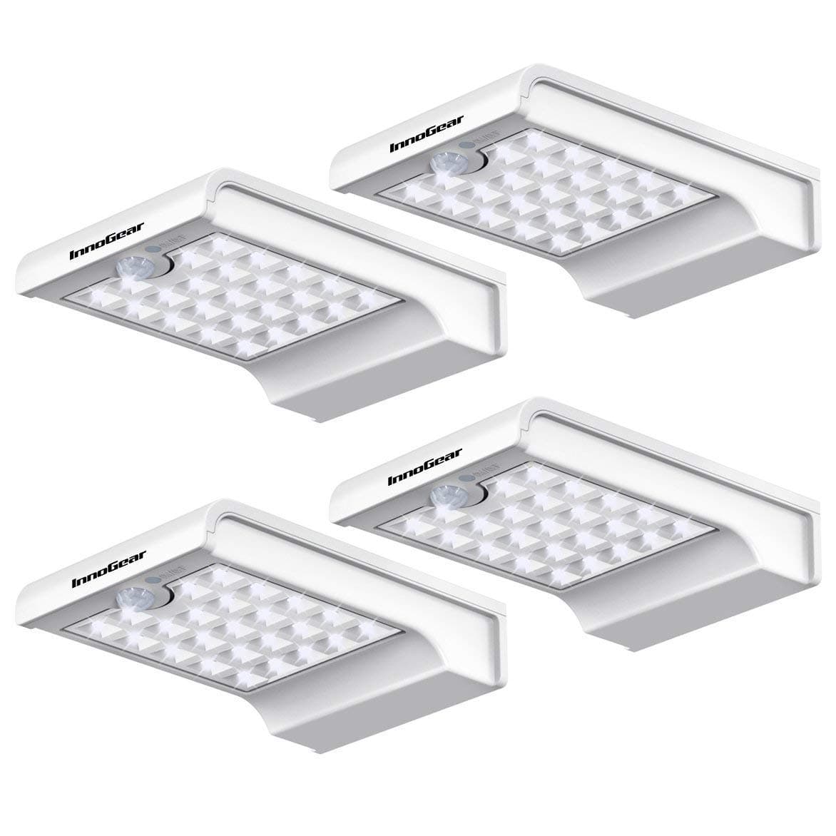 InnoGear Gutter Lights, 24 LEDs Outdoor Solar Lighting Wall Mount Motion Sensor for Security, IP65 Waterproof for Yard Porch Patio, Pack of 4