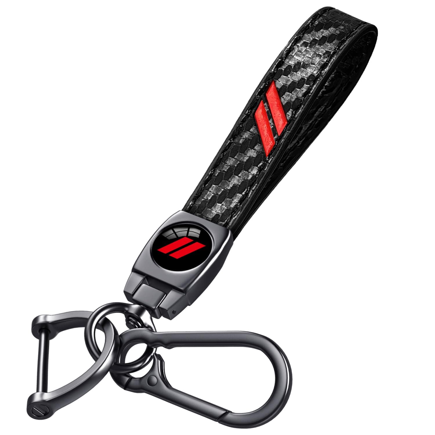 Black Car Keychain for Dodge Charger Challenger Durango RAM 1500, Black Leather & Metal Key Ring with Dual Stripe Logo, Car Key Holder Accessories