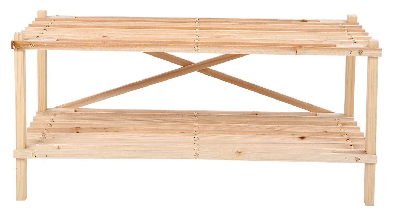 ULTIDECO 2-Tier Solid Wood Shoe Rack, Household Shoe Tower and Storage Organizer Cabinet in Natural stain