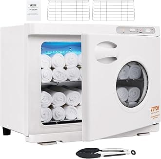 VEVOR 23L Large Capacity Hot Warmers with See Through Window, Two Stainless Steel Racks, Holds up 50-60 Towels, 2-in-1 Quick and All-Round Heating for Facials, SPA, Massage, Salon, White