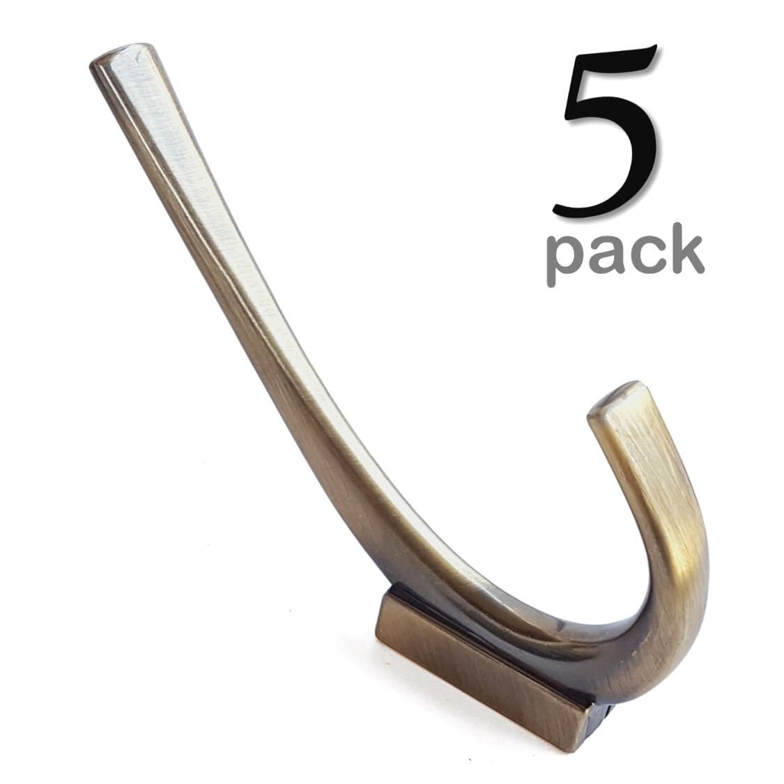 Ambipolar Premium Design"Commander" Heavy Duty Big Double Hooks Hidden Screws. Entryway Coat Hooks, Scarf and Jacket Hangers.Perfect Bath Towel Heavy Hooks (5 Pack, Antique Brass)
