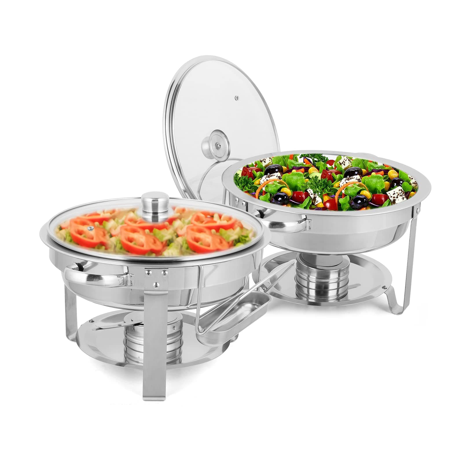 ROVSUN5 Qt 2Pack Chafing Dish Buffet Set, NSF Stainless Steel Round Chafers for Catering, Buffet Servers and Warmers Set with Glass Lid & Lid Holder, Thick Stand Frame for Wedding Party Banquet Event