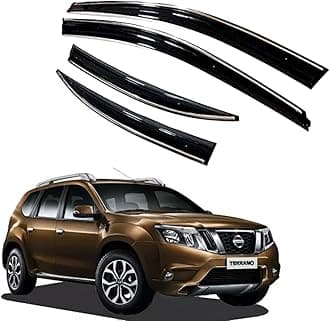ROYALTECH Premium Chromeline & Silverline Unbreakable Car Rear Window Wind Deflectors & Side Door Visor Rain Guard Compatible with (Nissan Terrano (2009-2018))