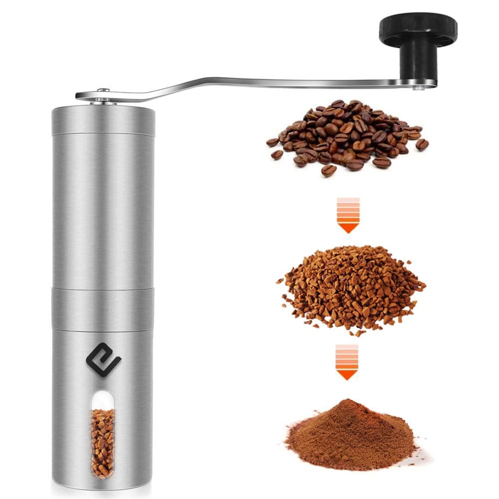 CHARMINGEL Coffee Grinder Manual Coffee Bean Grinder Portable Hand Crank Coffee Burr Mill Grinding Machine 304 Stainless Steel Brushed Pattern for Home Office Outdoor Travel