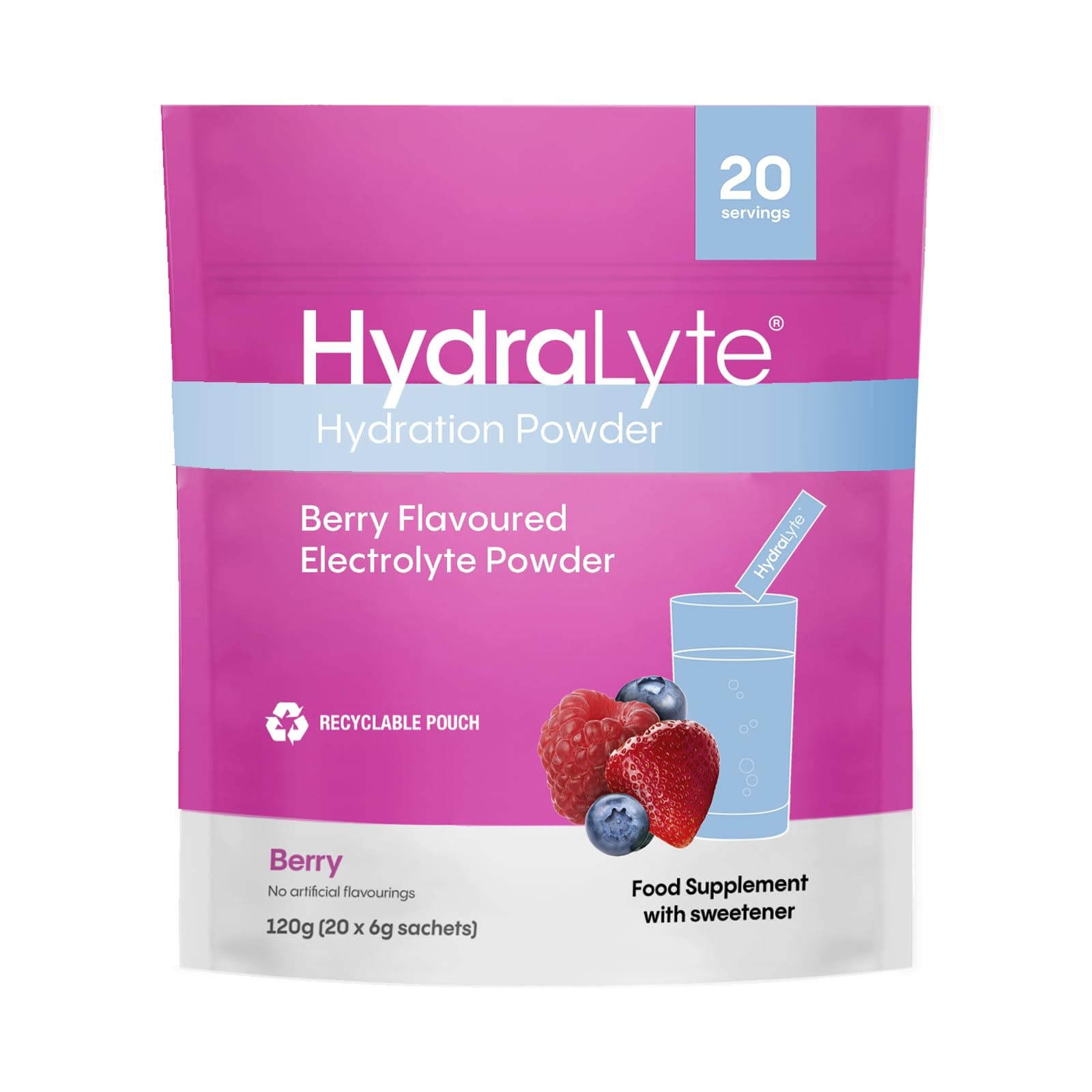 Effervescent Electrolytes Powder Sachets - 20 Flavoured Sticks - Rapid Rehydration - Prevent Dehydration - Achieve Optimal Hydration (20 Sachets, Berry)