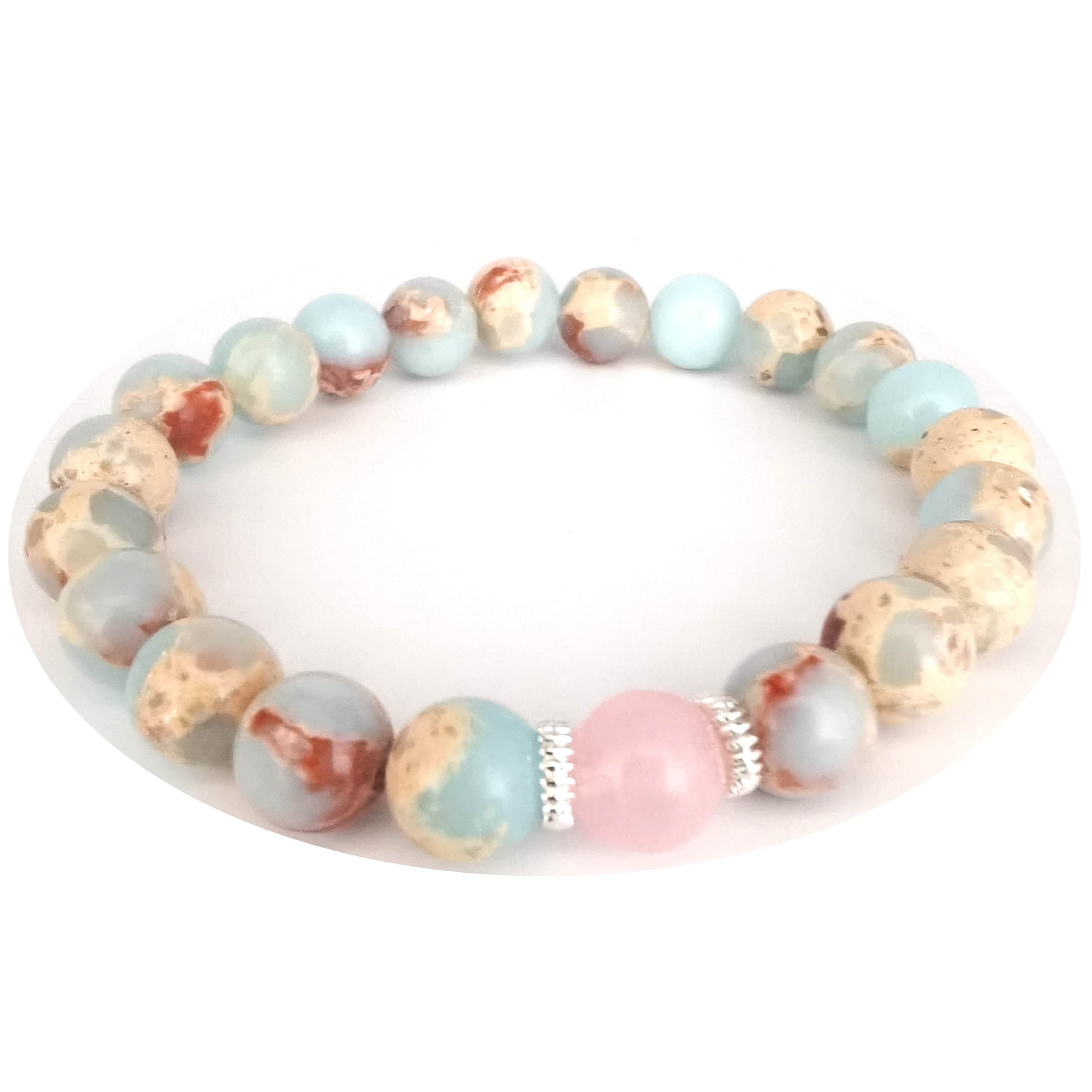 LFaize Aqua Terra Jasper & Rose Quartz Bracelet, Inner peace, Love and Joy, Healing, Boho Bracelet