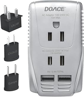 220V to 110V Converter, DOACE 2000W Travel Voltage Converter for Hair Dryer Straightener Curling Iron, 10A Power Adapter with 2 USB and EU/UK/AU/US Plugs for Charging Laptop Tablet Camera Cell Phone