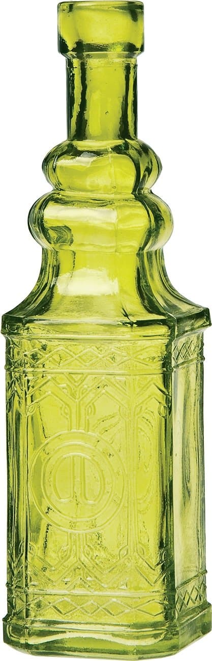 Luna Bazaar Small Vintage Glass Bottle (6.5-Inch, Square Design, Chartreuse Green) - Flower Bud Vase - For Home Decor and Wedding Centerpieces