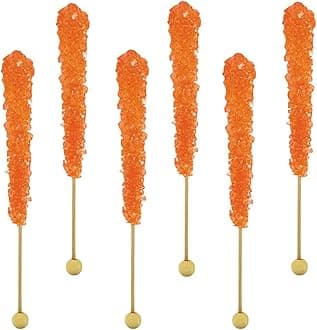 Fruidles Rock Candy Lollipops Pops Candy Suckers, Color and Flavor Assortment, Individually Wrapped, 6.5" (Orange, Pack of 6)