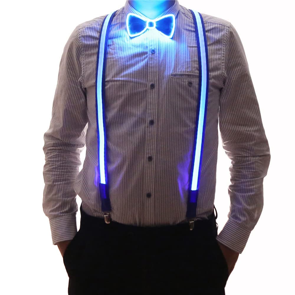 Brejkdo Light-up Suspenders LED Bowtie: 2pcs Combo Light up Men's Braces and Bow Tie - Perfect for Party Events