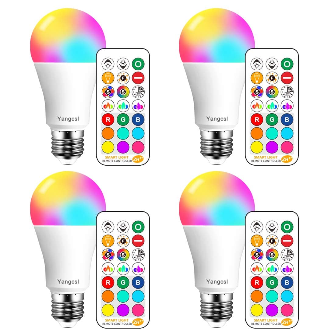 LED Light Bulbs 85W Equivalent 1200lm, RGB Color Changing Light Bulb, 6 Moods - Memory - Sync - Dimmable, A19 E26 Screw Base, Timing Remote Control Included (Pack of 4)