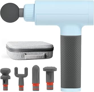 Deep Tissue Percussion Massage Gun, Powerboost Rechargeable Handheld Massager, 6 Adjustable Speeds, 5 Attachment Heads & Carrying Case, Full Body Muscle Pain Relief, Light Blue