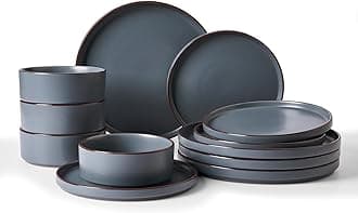 Famiware Nebula Ridge Stoneware Dinnerware Sets, Plates and Bowls Sets for 4, 12 Pieces Dishes Set, Microwave and Dishwasher Safe Kitchen Plates, Scratch Resistant, Charcoal
