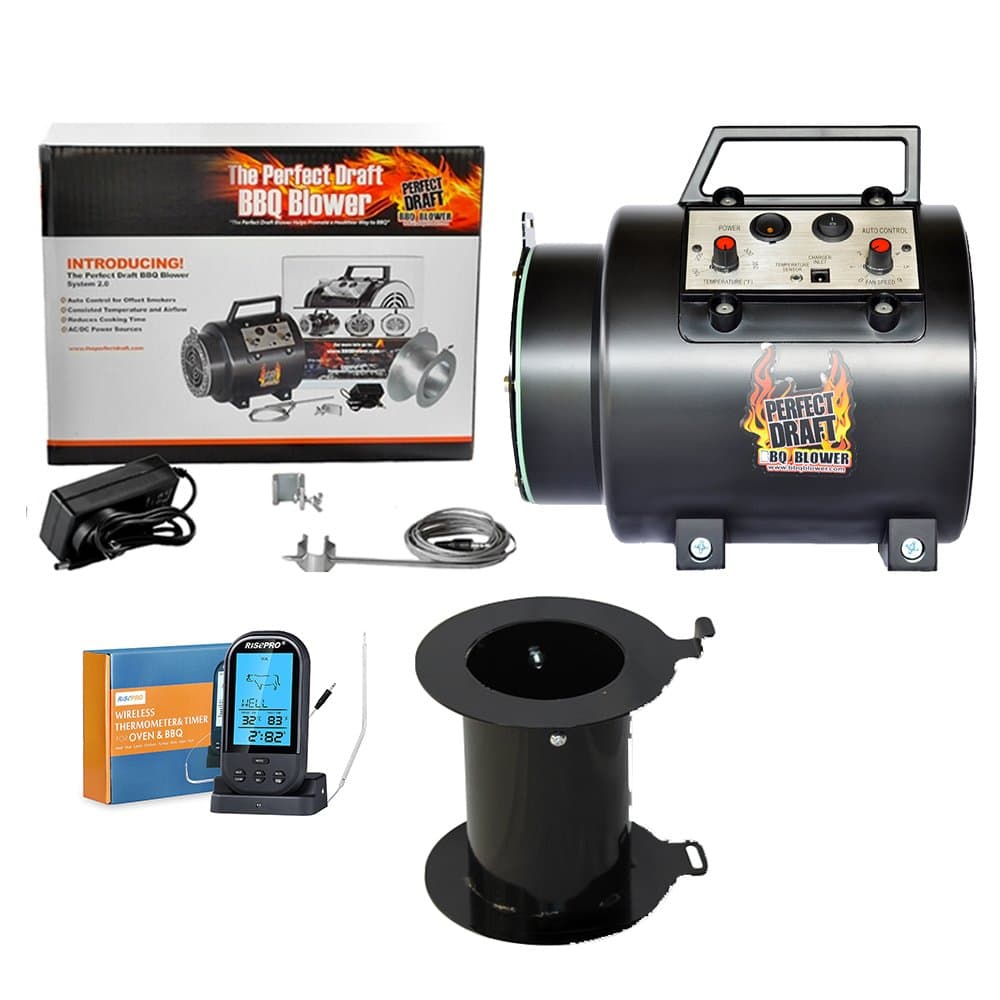 BBQ Blower Automatic Grill Outdoor Cooking Set -Grill Fan with Wireless Meat Thermometer Cooking for Grill Temperature Control to Cook Meat Evenly -The Perfect Draft