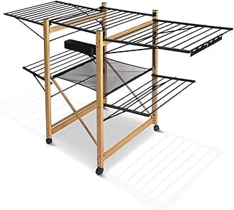 VOUNOT® Large Clothes Airer, Foldable Clothes Drying Rack, 2-Level Clothes Horse with Wings & Casters, Free-Standing Garment Laundry Drying Rack for Indoor Outdoor, Black