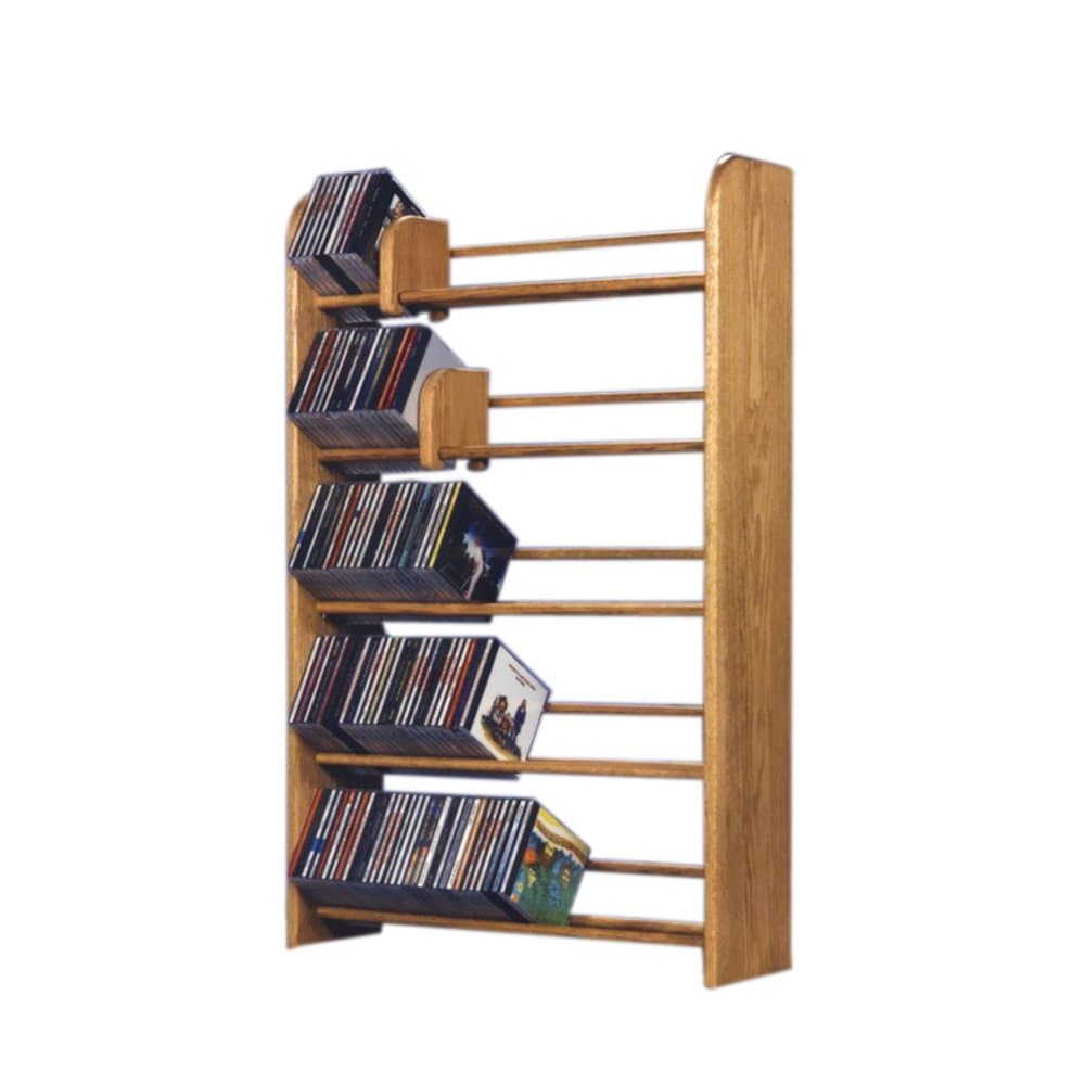 Cdracks Media Furniture Solid Oak 5 Row Dowel CD Rack Capacity 275 CD's Honey Finish