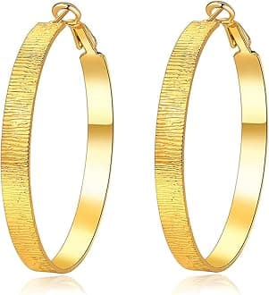 Gold Hoop Earrings,18K Gold Plated Rounded Hoops Earrings for Women