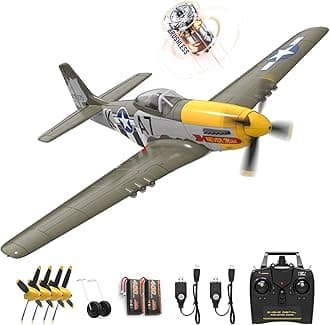 P51 Mustang RC Plane Brushless 4 Channel - VOLANTEXR 500mm RC Planes with XPilot Stabilizer & 3D Aerobatic, RC Airplanes for Adults ​2 Batteries