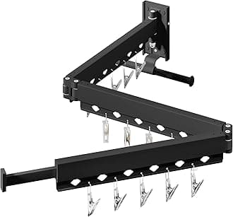 Wall Mounted Clothes Hanger,Clothes Drying Rack,Laundry Drying Rack,Clothes Rack,Laundry Rack Wall Mount,Retractable Collapsible Drying Rack Clothing (Windproof Holes,with Clips),Black