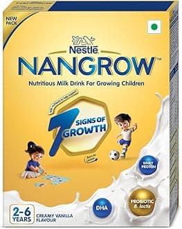 Nangrow Nutritious Milk Drink Powder For Growing Children Toddler Aged 2-6 Years | Contains DHA | Rich In Protein & Vital Nutrients | Creamy Vanilla Flavor, 400g, BIB Pack (Package May Vary)
