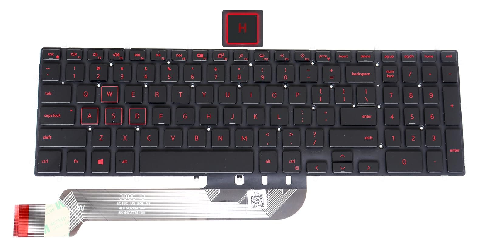 LeFix US Red Backlit Keyboard Frameless(Without Frame) Replacement Compatible with DELL G3(3779),G3(3590),G3(3579),G5(5587),G5(5590),G7(7790) -Red Print