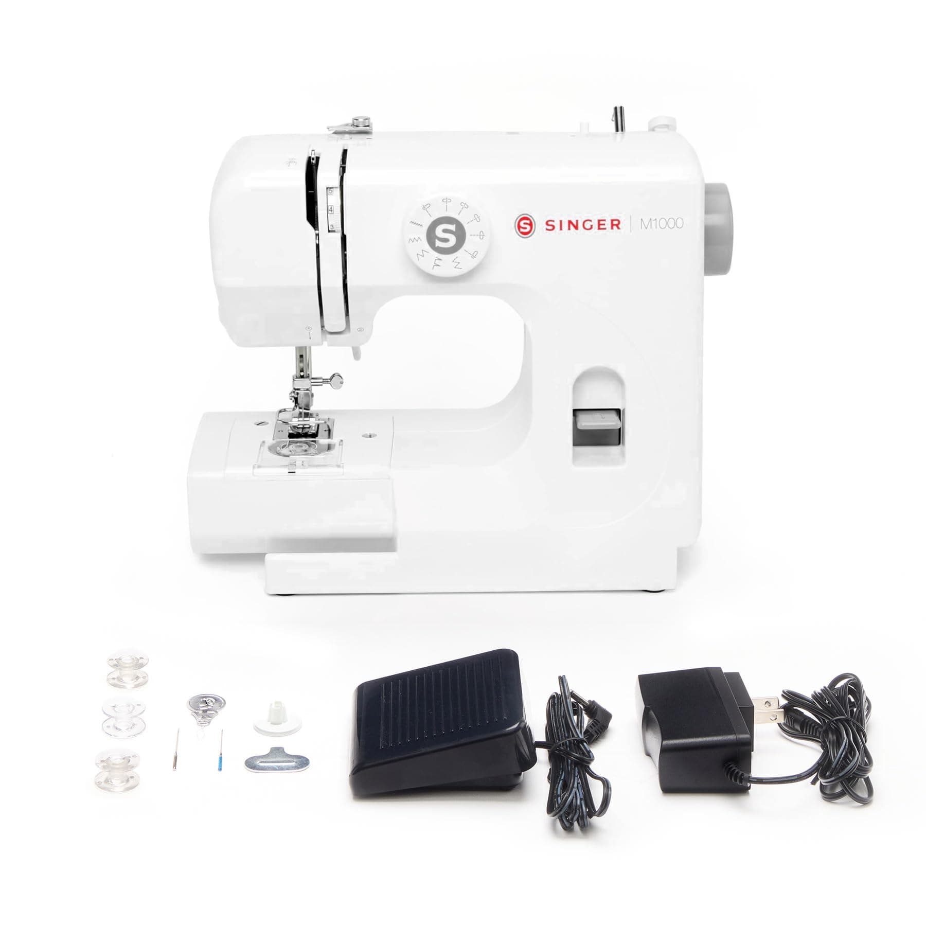 SINGER® M1000 Mending Machine (White) with Accessories | 4 Built in Stitches deliver 32 Stitch Applications | Compact, Lightweight, Portable | Great for Light to Medium Weight Fabrics & Repairs