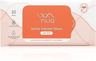 Nua Gentle Intimate Wipes | Infused with Cranberry, Cucumber and Aloe | Alcohol and Artificial-Fragrance Free | 100% Biodegradable