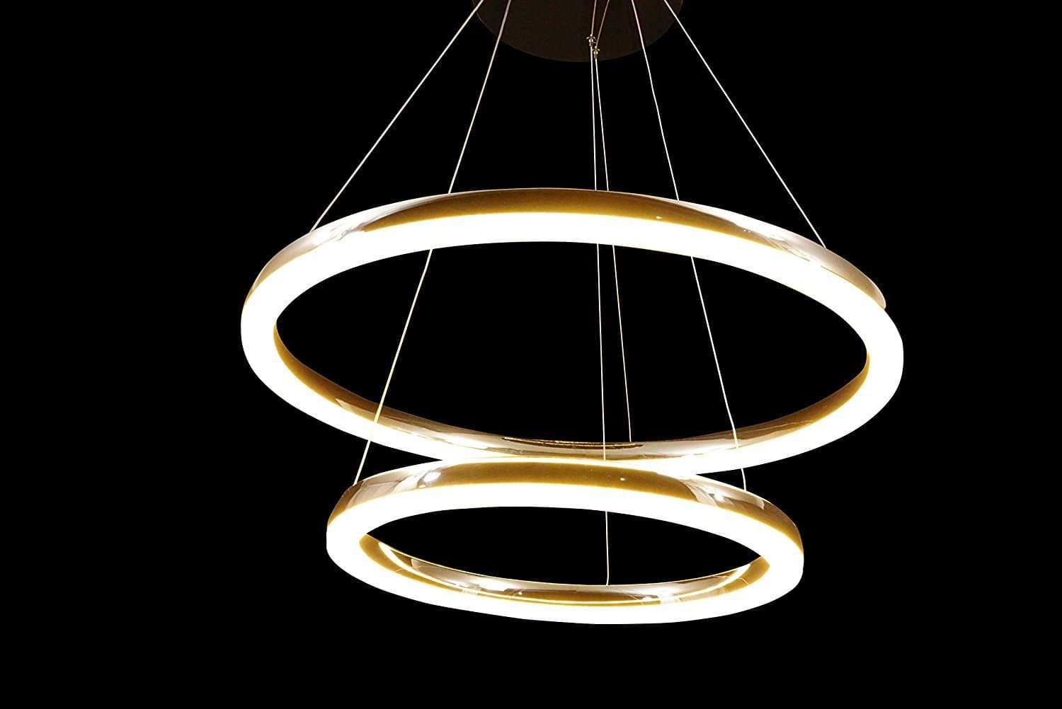 MODIN LED Lighting Chromium 26-Inch & 18-Inch Double Round Circle x2 Dazzling Crystal Scrub Glass Ceiling Light Pendant Fixture Linear Suspension Chandelier