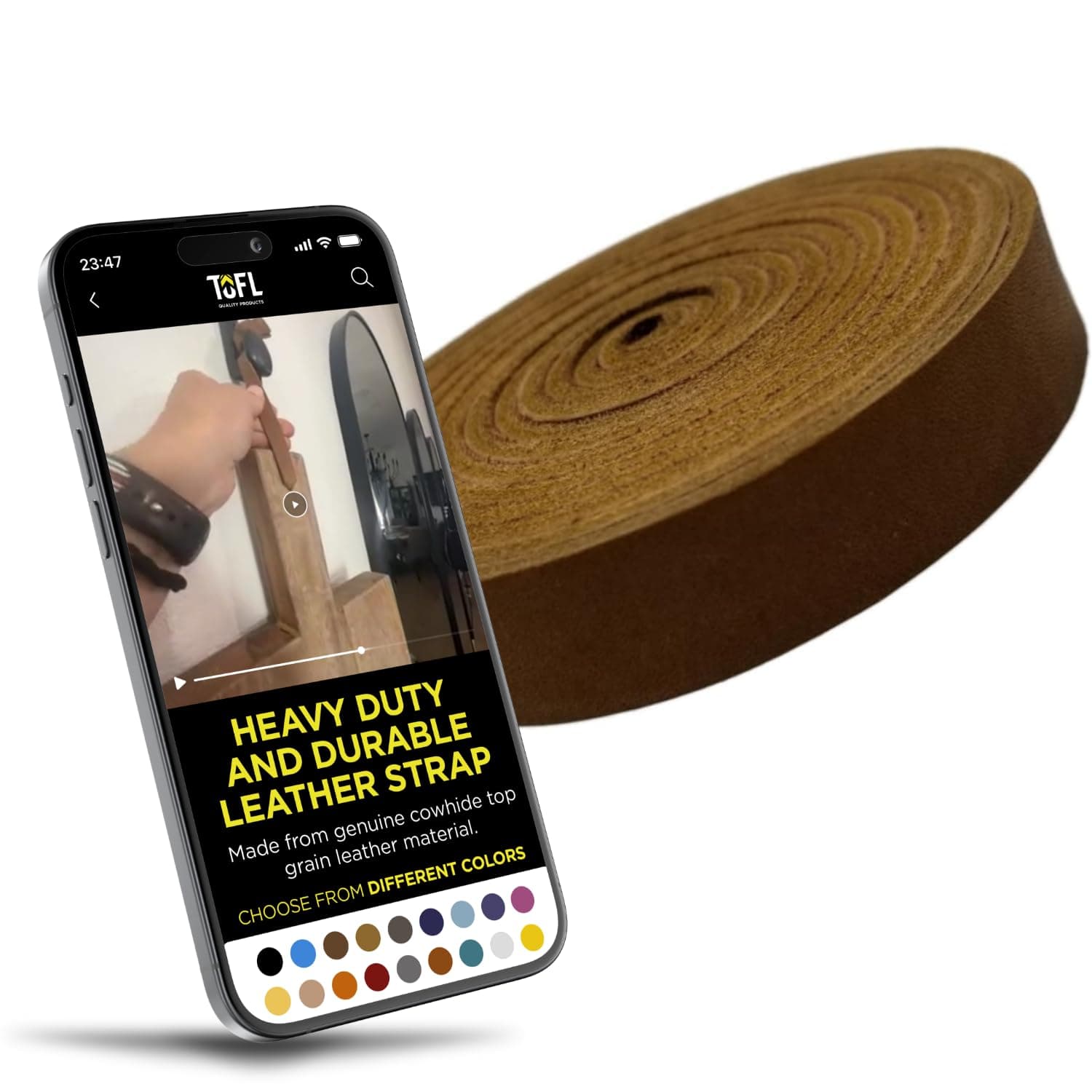 TOFL Genuine Top-Grain Leather Strap | 72 Inches Long | 5/8 Inch Wide | 1/8 Inch Thick (7-8 oz) | 1 Leather Strip for DIY Arts & Craft Projects, Clothing, Jewelry, Wrapping | Brown