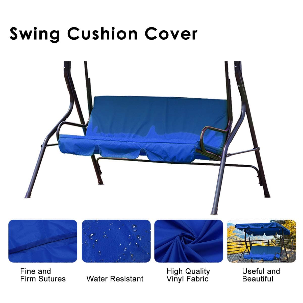 Essort Swing Cushion Cover Replacement, Suitable for B & Q Colorado Garden Swing Loveseat, Waterproof Protective Cover for Swing Cushion, 150 × 50 × 50 × 10 cm blue