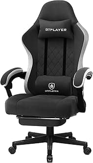 GTPLAYER Fabric Gaming Chair with Footrest, Ergonomic Computer Desk Chair with Pocket Spring Cushion Home Office High Back Support Lumbar Support Heavy Duty Wide