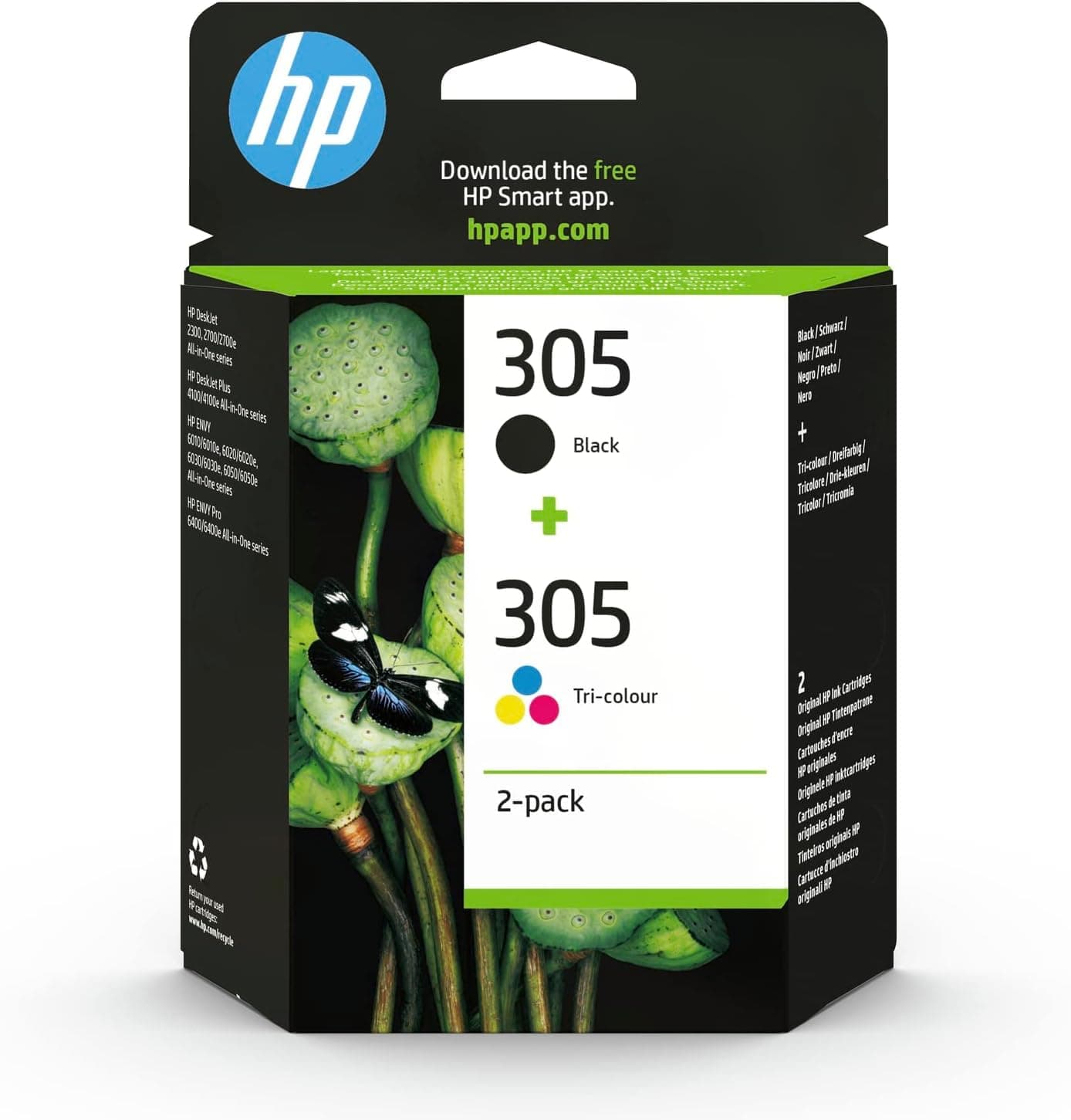 HP 305 Black/Tri-color Original Ink Printer Cartridges Combo (X4D37AE) - Works with: HP DeskJet 1110/2130/3630, ENVY 4520,451X, OfficeJet 3830/3831/4650,52XX