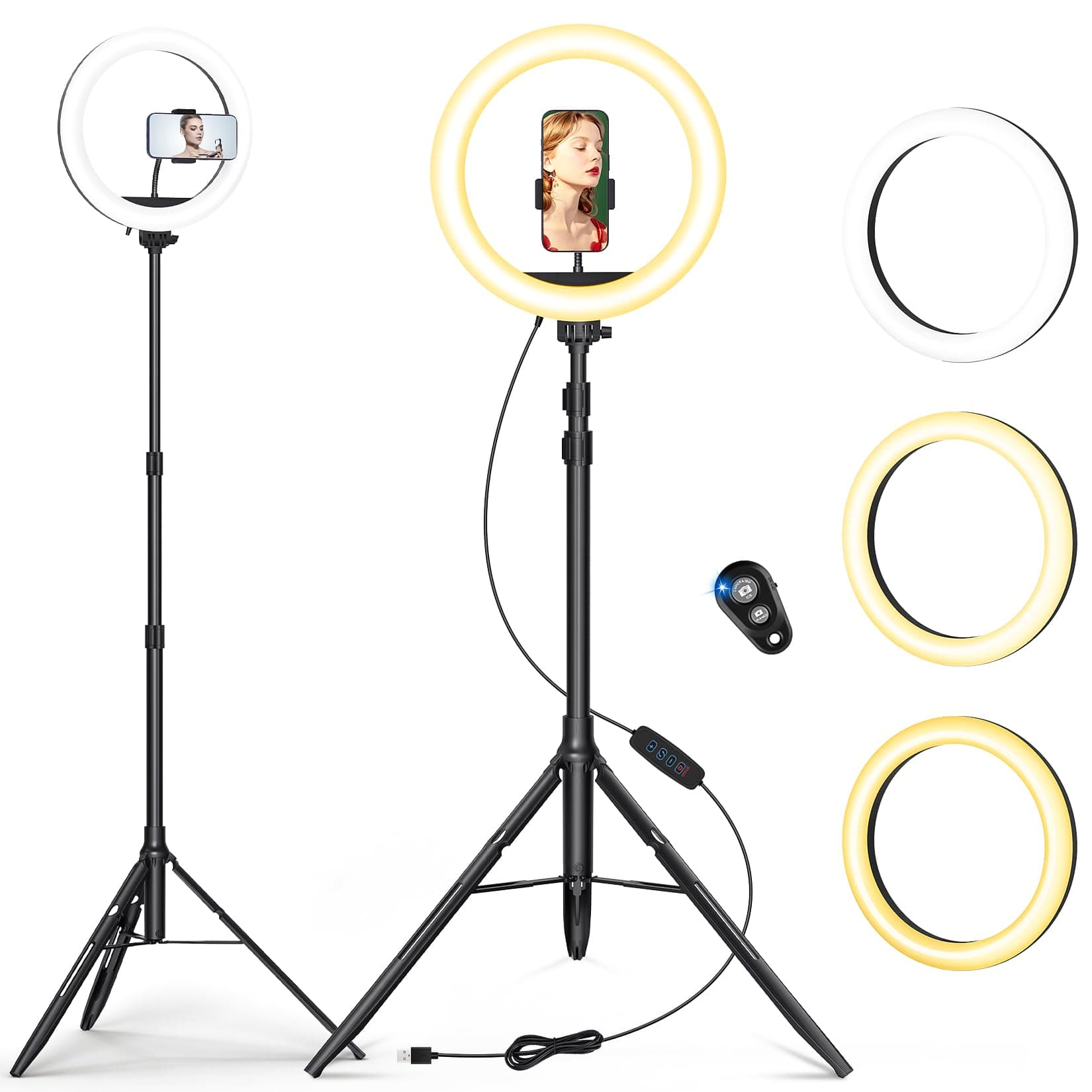 10 inch Ring Light with Tripod Stand & Phone Holder, Selfie Ringlight with Remote for Phone, 56" Tall Circle Light, LED Ring Lamp for Makeup, Video Recording, Conferencing, TikTok, Twitch