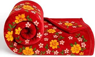VAS COLLECTIONS Soft Mink Blanket 1500g – Plush Fleece, Warm & Cozy Mild Winter Blanket for King Size Double Bed 220 x 230 cm (Red, Yellow & Green, Double Bed 1.5 Kg)