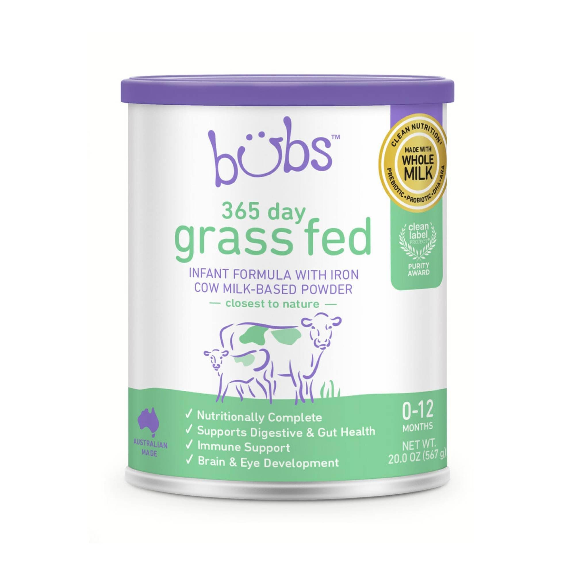 365 Day Grass Fed Infant Formula with Iron, Cow Milk-Based Powder for Infants 0-12 Months, Made with Non-GMO Milk, 20 oz
