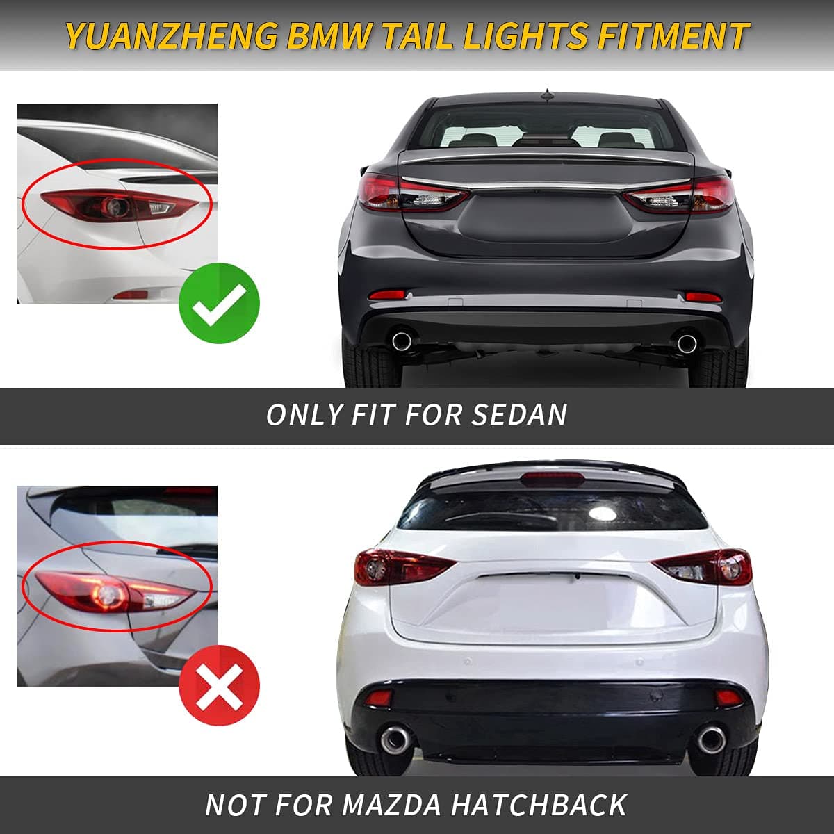 YUANZHENG VLAND LED Sequential Tail Lights Compatible for Mazda 3 Axela 2014-2018, Reverse Running Brake LED Rear Lamp assembly, Smoked Lens, Not For Hatchback