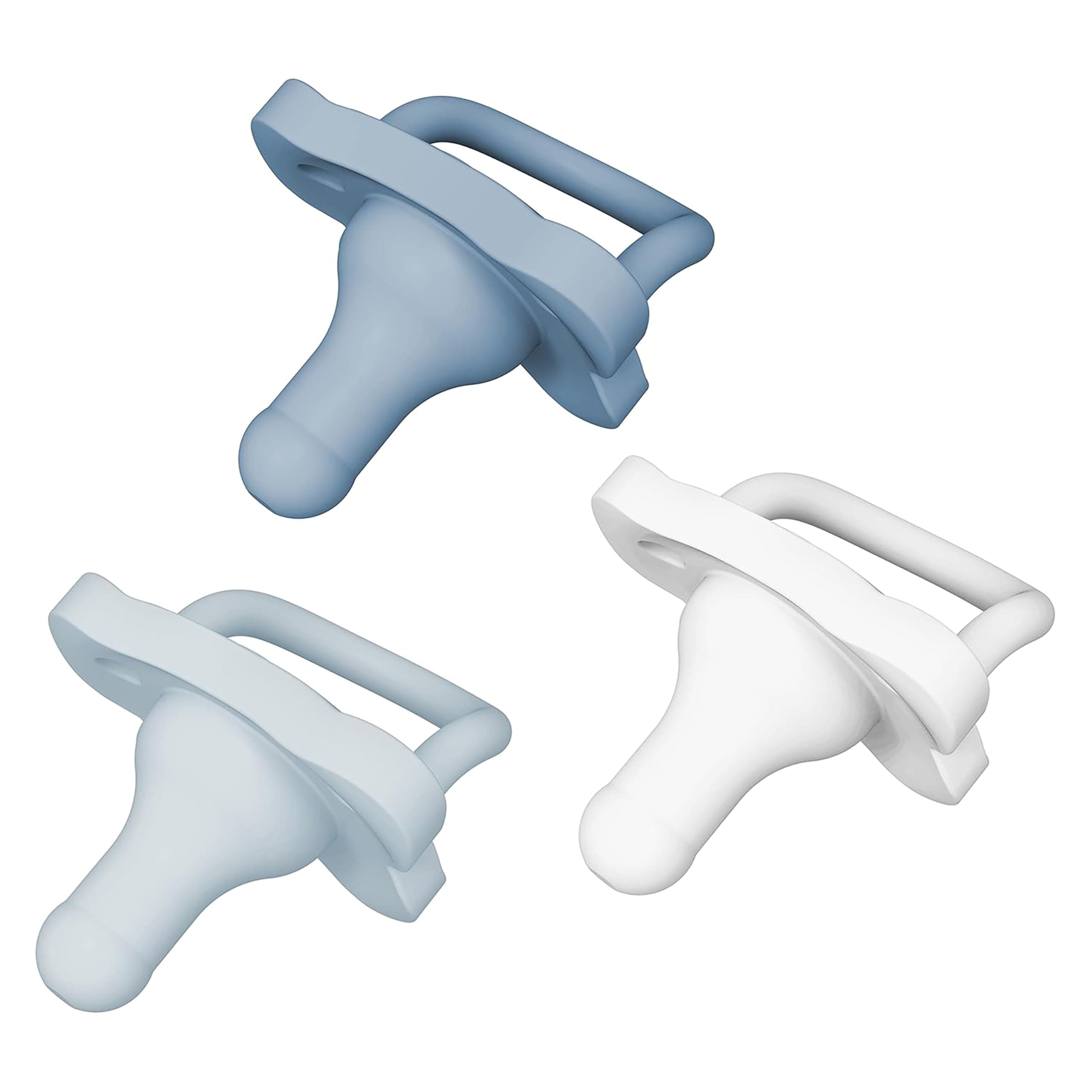 HappyPaci 100% Silicone Pacifier 0-6m, BPA Free, White, Blue, Light Blue, 3 Pack