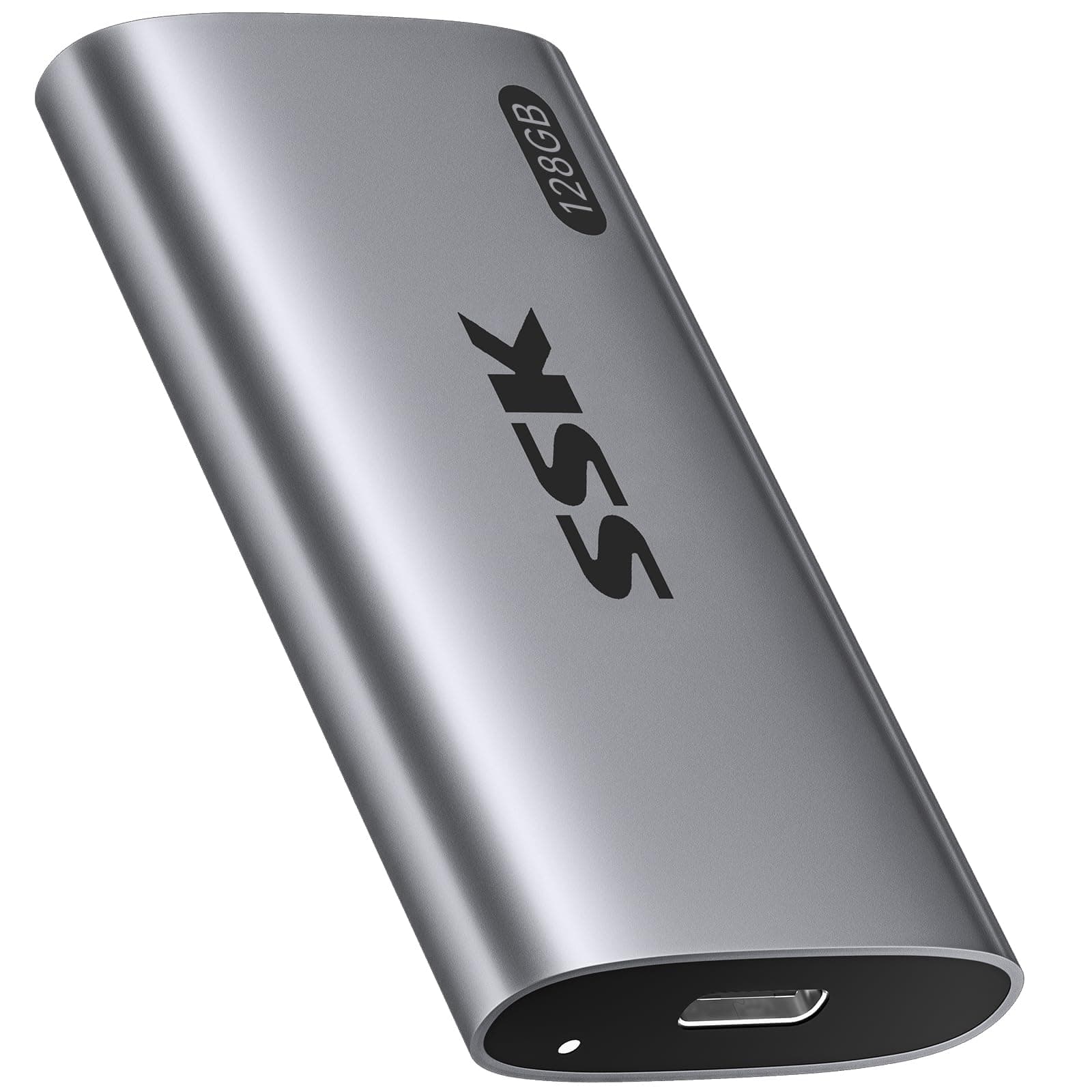 SSK 128GB SSD External Hard Drive, Portable SSD Up to 550MB/s Fast Solid State Drives, External Drive USB 3.2 Gen2 for iPhone 15/Pro, Windows, Mac, Android with LED Light, Trim, SMART Supported