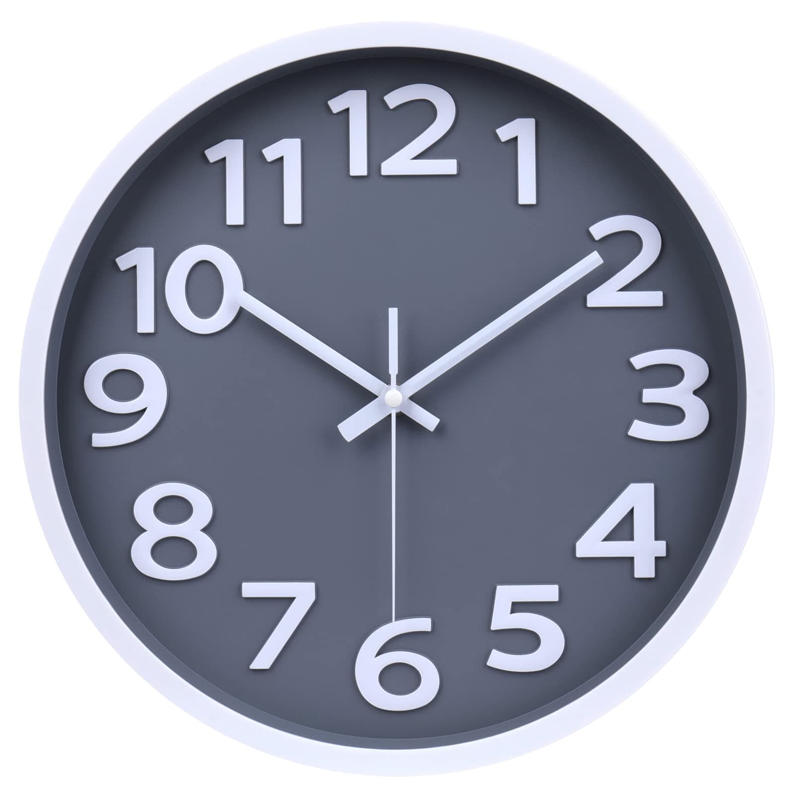 Wall Clock 12 Inch Silent Non-Ticking Battery Operated Clock Big Numbers Easy to Read Wall Clocks Decorative for Bathroom Office Kitchen Bedroom (Gray)