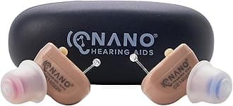 Nano Hearing Aids First Ear Plus CIC - Completely in Canal - For Adults & Seniors with Mild to Moderate Hearing Loss - Includes Rechargeable Battery, Portable Charging Case & Cable