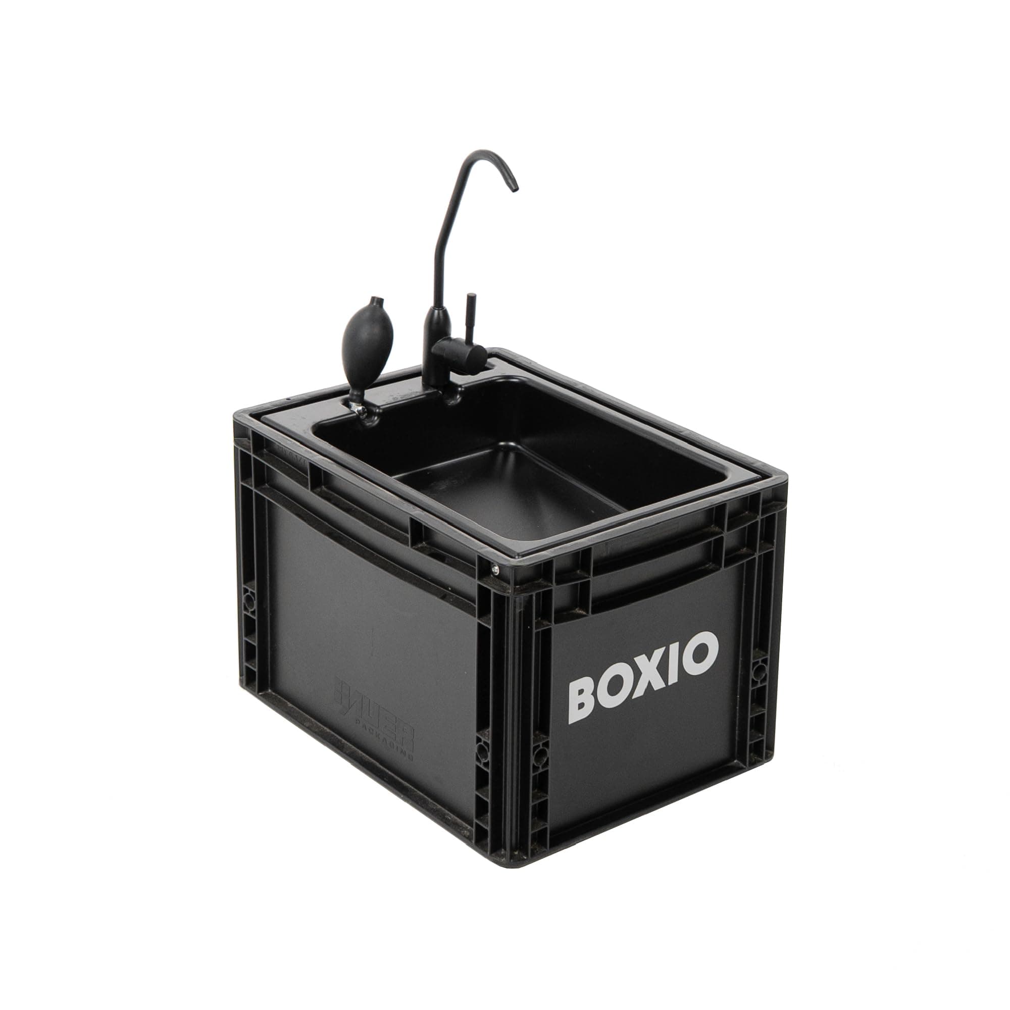 BOXIO - WASH: Mobile Wash Basin with Hand Pump, Sink for Van, Camping Garden, Sink with Tap, Plastic, Black