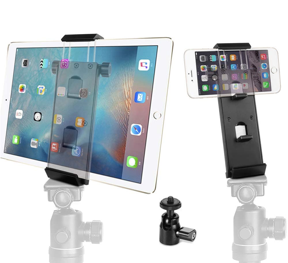Vikdio Phone iPad Pro Tripod Mount Adapter | Aluminium Tablet Stand Multi-Angle Holder Fits 3.5-12.9"Inch Phones, iPad Air/Mini, MS Surface, Tablets & Mini Tripod Ball Head for Amazon Monopod/Tripod