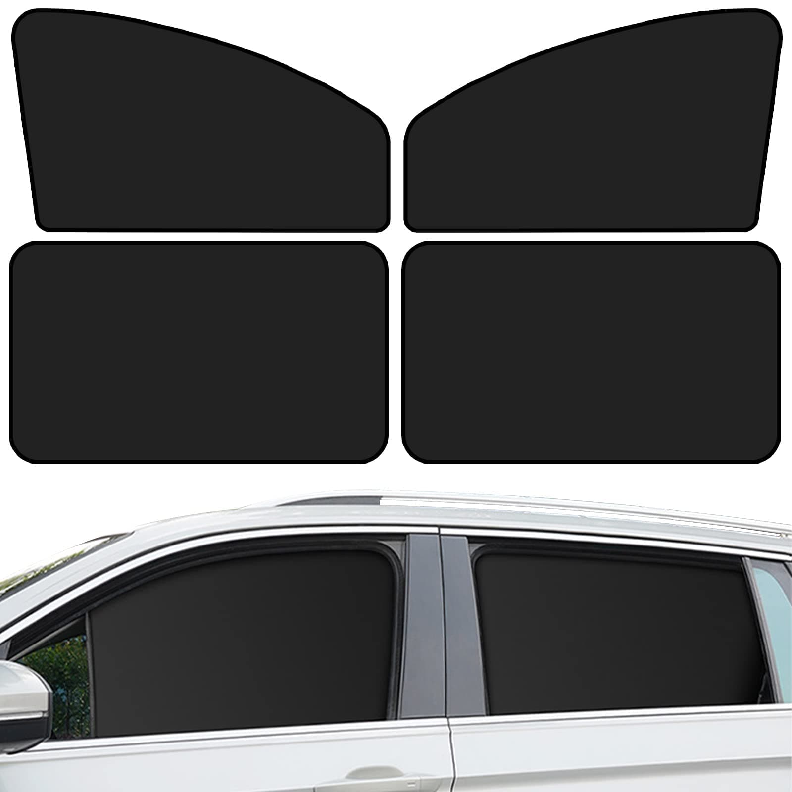 QUICTO Car Window Sun Shades, Universal Interior Accessories - Double-Sided Black (4pcs)