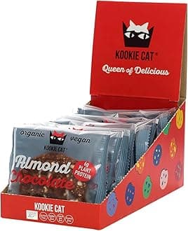 Kookie Cat Almond & Chocolate - Vegan Cookies Individually Packed, Gluten Free, Soy Free, Organic, Almond & Oats - 12 x 50 g Multipack