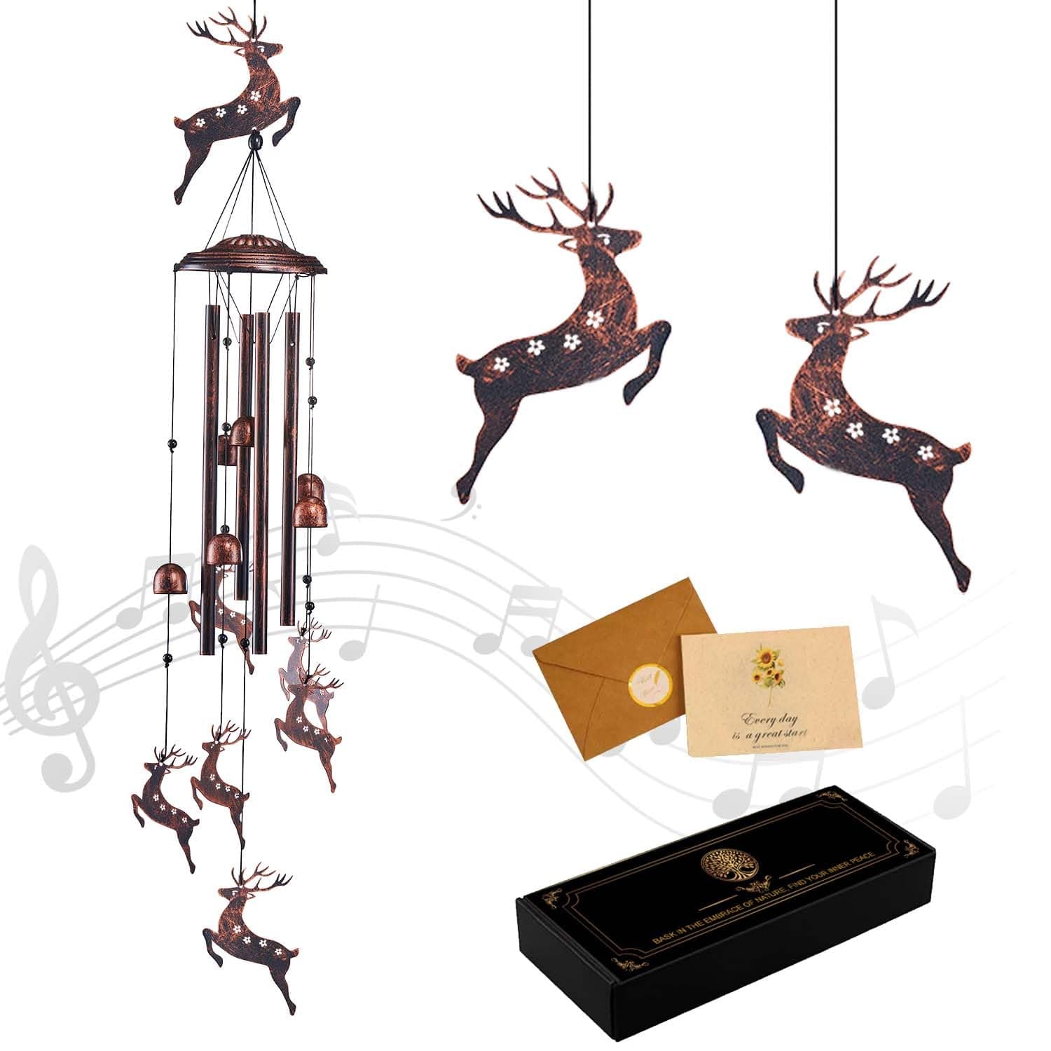 Deer Wind Chimes for Outside, Metal Windchimes Outdoors Clearance with 4 Aluminum Tubes, Garden Patio Yard Home Decor, Deer for Women Mom Grandma, Unique Christmas Decorations