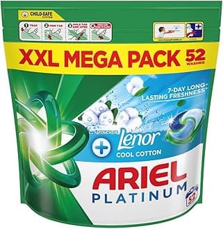 Platinum PODS®, Washing Liquid Laundry Detergent Capsules 52 Washes, +Touch of Lenor Cool Cotton, 7-Day Long-Lasting Freshness